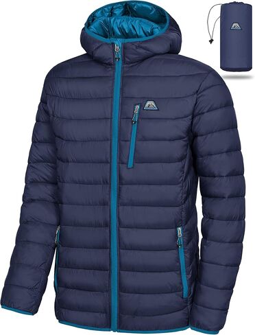 Mapamyumco Men's Packable Lightweight Puffer Jacket Hooded Windproof Winter Coat with Recycled Insulation in Kuwait