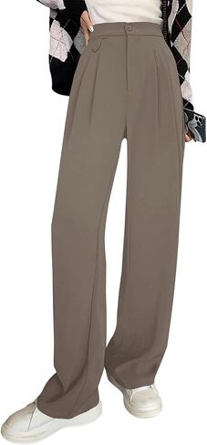 سروال عمل نسائي عالي الخصر من Cicy Bell مطوي للمكتب كاجوال مستقيم الساق مع جيوب in Kuwait