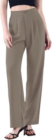 سروال عمل نسائي عالي الخصر من Cicy Bell مطوي للمكتب كاجوال مستقيم الساق مع جيوب in Kuwait