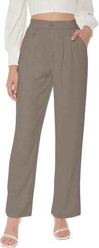 سروال عمل نسائي عالي الخصر من Cicy Bell مطوي للمكتب كاجوال مستقيم الساق مع جيوب in Kuwait