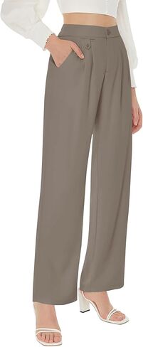 سروال عمل نسائي عالي الخصر من Cicy Bell مطوي للمكتب كاجوال مستقيم الساق مع جيوب in Kuwait