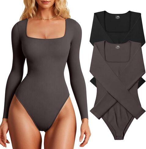 قمصان OYS النسائية مكونة من قطعتين برقبة مربعة وأكمام طويلة مضلعة in Kuwait