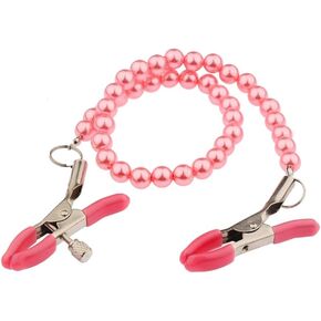 Morghabe Pearl Nipple Clamp Clip with Chain Sexual Pleasure Metal Adjustable Non Piercing Nipple Clip on Jewelry Breasts Clip for Women sox Toys (red) in Saudi Arabia