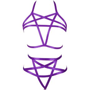 ملابس داخلية نسائية على شكل قفص خماسي الشكل وحزام رباط مجموعة ملابس داخلية مرنة مجوفة من Bralette الشرير القوطي ملابس الهذيان للمهرجانات in Kuwait