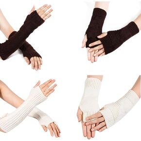 4 أزواج من قفازات تدفئة الذراع وتدفئة المعصم من MANOPAWS، قفازات دافئة بدون أصابع، قفازات شتوية متماسكة ناعمة للذراع للنساء in Kuwait