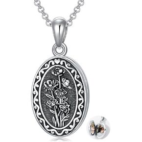 Birth Flower Photo Locket Necklace 925 Sterling Silver 12 Month Locket Necklace with Picture Birth Flower Photo Jewelry Gifts for Women Mother Mom Daughter in Saudi Arabia