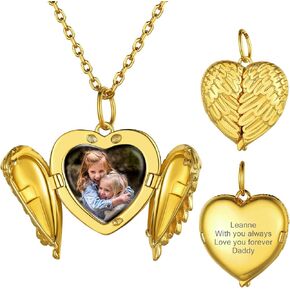 قلادة GOLDCHIC JEWELRY من الفضة الإسترلينية عيار 925 على شكل قلب تحمل صورًا للنساء والفتيات، حجر الميلاد/شجرة الحياة/زوجين قبلة/قلادة جناح الملاك مع سلسلة قابلة للتعديل مقاس 45.72 سم + 5.08 سم، مع صندوق هدايا in Kuwait