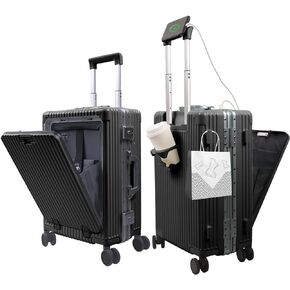 LAZEYARD Aluminum Frame Carry On Luggage with Cup Holder and Usb Port, Front Compartment, TSA Lock, 22x14x9 Airline Approved Carry-On Hardside Suitcase with Spinner Wheels(green, 20-lnch)
