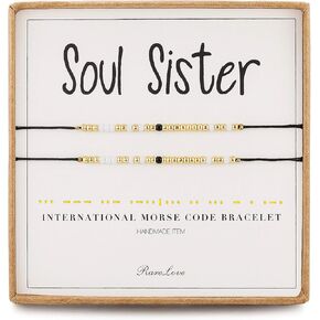 RareLove 2 Pieces Soul Sister Morse Code Bracelet Inspirational Friendship Gift For 2 Best Friends Women Girls White Golden Black Tiny Pony Seed Beads Black String Bracelets in Saudi Arabia