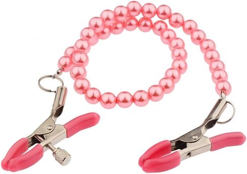 Morghabe Pearl Nipple Clamp Clip with Chain Sexual Pleasure Metal Adjustable Non Piercing Nipple Clip on Jewelry Breasts Clip for Women sox Toys (red) in Saudi Arabia