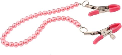 Morghabe Pearl Nipple Clamp Clip with Chain Sexual Pleasure Metal Adjustable Non Piercing Nipple Clip on Jewelry Breasts Clip for Women sox Toys (red) in Saudi Arabia