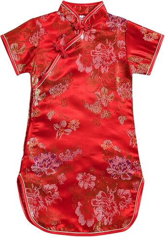 Girls Peony Qipao Chinese New Year Dress Chinese Traditional Clothes for Kids Toddler in Saudi Arabia