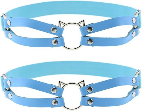 Women Girl Leather Hollow Cat Garters Punk Rock Rivet Leg Elastic Garter Leg Ring 2pcs in Saudi Arabia