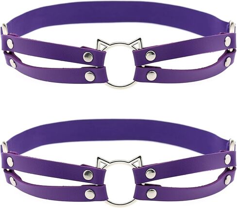 Women Girl Leather Hollow Cat Garters Punk Rock Rivet Leg Elastic Garter Leg Ring 2pcs in Saudi Arabia