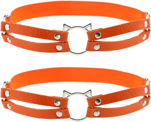 Women Girl Leather Hollow Cat Garters Punk Rock Rivet Leg Elastic Garter Leg Ring 2pcs in Saudi Arabia
