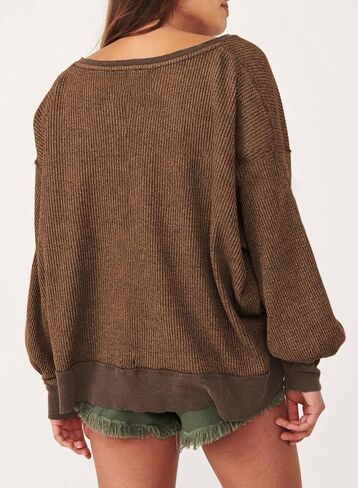 Dokotoo Womens Oversized Waffle Knit Sweatshirts V Neck Long Sleeve Side Slits Casual Pullover Sweatshirt Tops in Saudi Arabia