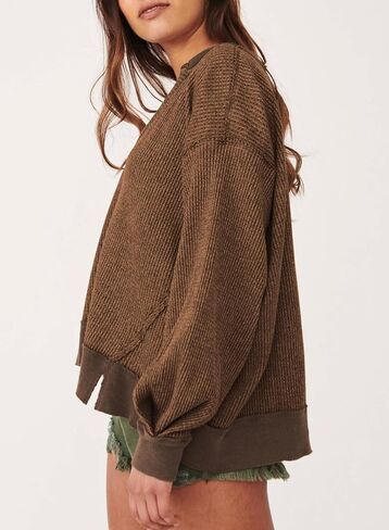 Dokotoo Womens Oversized Waffle Knit Sweatshirts V Neck Long Sleeve Side Slits Casual Pullover Sweatshirt Tops in Saudi Arabia