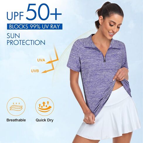 قمصان بولو جولف للسيدات من Tanst Sky، قمصان رياضية ماصة للرطوبة، سحاب لتمارين التنس، سريعة الجفاف in Kuwait