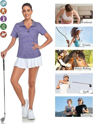 قمصان بولو جولف للسيدات من Tanst Sky، قمصان رياضية ماصة للرطوبة، سحاب لتمارين التنس، سريعة الجفاف in Kuwait