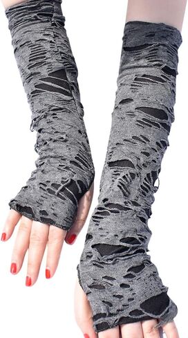 DINPREY Skeleteen Punk Ripped Arm Warmers - Fingerless Long Sleeve Knitted Warmer Gloves Goth Accessories for Men and Women in Saudi Arabia