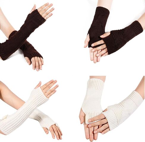 4 أزواج من قفازات تدفئة الذراع وتدفئة المعصم من MANOPAWS، قفازات دافئة بدون أصابع، قفازات شتوية متماسكة ناعمة للذراع للنساء in Kuwait