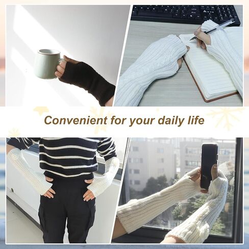 4 أزواج من قفازات تدفئة الذراع وتدفئة المعصم من MANOPAWS، قفازات دافئة بدون أصابع، قفازات شتوية متماسكة ناعمة للذراع للنساء in Kuwait