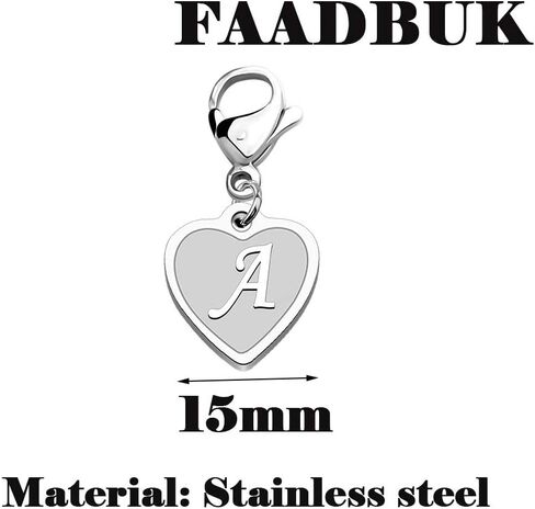 FAADBUK Initial Letter A-Z Alphabet Heart Charms for Jewelry Bracelet Keychain Necklace Initial Stainless steel Clasp Clip on Charm in Kuwait