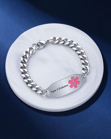 JF.JEWELRY أساور الهوية الطبية الشخصية للنساء والرجال | سوار طبي من الفولاذ المقاوم للصدأ قابل للتخصيص | سوار التنبيه الطبي لمرض السكري والحساسية in Kuwait