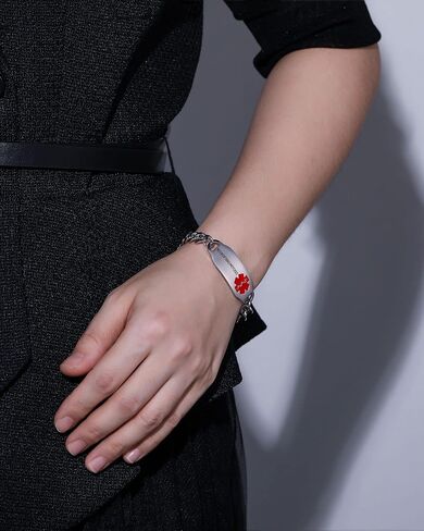 JF.JEWELRY أساور الهوية الطبية الشخصية للنساء والرجال | سوار طبي من الفولاذ المقاوم للصدأ قابل للتخصيص | سوار التنبيه الطبي لمرض السكري والحساسية in Kuwait