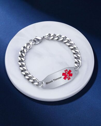 JF.JEWELRY أساور الهوية الطبية الشخصية للنساء والرجال | سوار طبي من الفولاذ المقاوم للصدأ قابل للتخصيص | سوار التنبيه الطبي لمرض السكري والحساسية in Kuwait