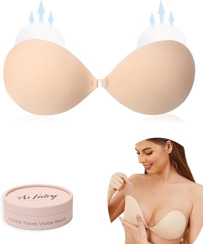 As Fairy Sticky Bra for Women Push Up Invisible Reusable Strapless Bras with Lifting Up Sticker for Backless Dress (Nude B) in Kuwait