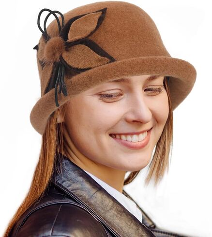 Ruphedy Women Wool Felt Bucket Hat Winter Church Dress Cloche Hats 1920s 50s in Saudi Arabia