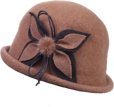 Ruphedy Women Wool Felt Bucket Hat Winter Church Dress Cloche Hats 1920s 50s in Saudi Arabia