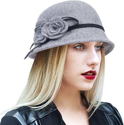 Ruphedy Women Wool Felt Bucket Hat Winter Church Dress Cloche Hats 1920s 50s in Saudi Arabia