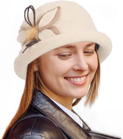Ruphedy Women Wool Felt Bucket Hat Winter Church Dress Cloche Hats 1920s 50s in Saudi Arabia