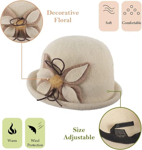 Ruphedy Women Wool Felt Bucket Hat Winter Church Dress Cloche Hats 1920s 50s in Saudi Arabia