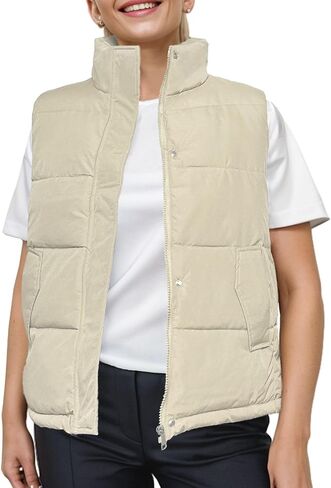 ZOLISU Puffer Vest Women Zip Up Sleeveless Puffy Womens Outerwear Vests Stand Collar Padded Gilet Jacket with Pockets in Saudi Arabia