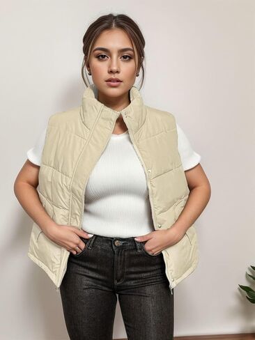 ZOLISU Puffer Vest Women Zip Up Sleeveless Puffy Womens Outerwear Vests Stand Collar Padded Gilet Jacket with Pockets in Saudi Arabia
