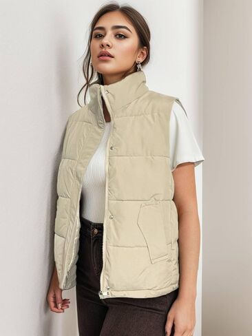 ZOLISU Puffer Vest Women Zip Up Sleeveless Puffy Womens Outerwear Vests Stand Collar Padded Gilet Jacket with Pockets in Saudi Arabia