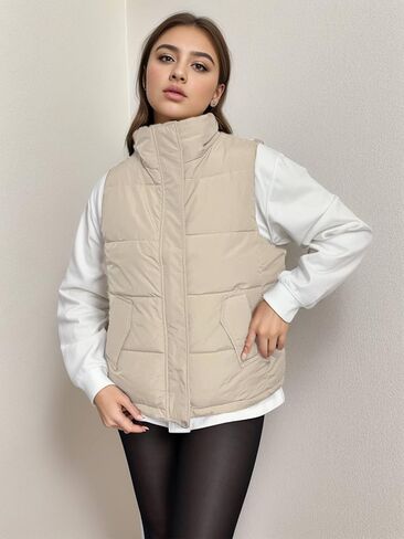 ZOLISU Puffer Vest Women Zip Up Sleeveless Puffy Womens Outerwear Vests Stand Collar Padded Gilet Jacket with Pockets in Saudi Arabia