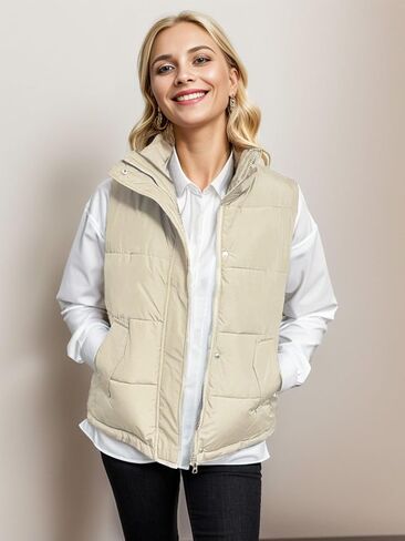 ZOLISU Puffer Vest Women Zip Up Sleeveless Puffy Womens Outerwear Vests Stand Collar Padded Gilet Jacket with Pockets in Saudi Arabia