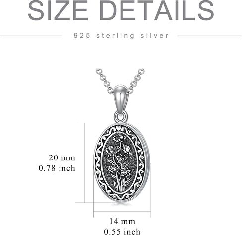 Birth Flower Photo Locket Necklace 925 Sterling Silver 12 Month Locket Necklace with Picture Birth Flower Photo Jewelry Gifts for Women Mother Mom Daughter in Saudi Arabia