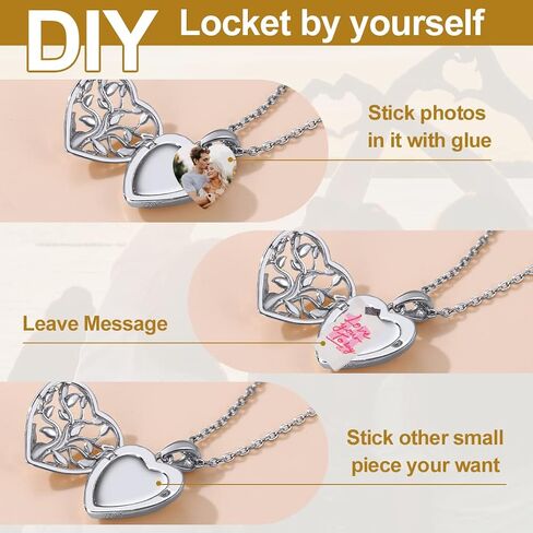 قلادة GOLDCHIC JEWELRY من الفضة الإسترلينية عيار 925 على شكل قلب تحمل صورًا للنساء والفتيات، حجر الميلاد/شجرة الحياة/زوجين قبلة/قلادة جناح الملاك مع سلسلة قابلة للتعديل مقاس 45.72 سم + 5.08 سم، مع صندوق هدايا in Saudi Arabia