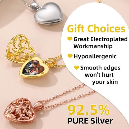 قلادة GOLDCHIC JEWELRY من الفضة الإسترلينية عيار 925 على شكل قلب تحمل صورًا للنساء والفتيات، حجر الميلاد/شجرة الحياة/زوجين قبلة/قلادة جناح الملاك مع سلسلة قابلة للتعديل مقاس 45.72 سم + 5.08 سم، مع صندوق هدايا in Saudi Arabia