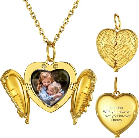 قلادة GOLDCHIC JEWELRY من الفضة الإسترلينية عيار 925 على شكل قلب تحمل صورًا للنساء والفتيات، حجر الميلاد/شجرة الحياة/زوجين قبلة/قلادة جناح الملاك مع سلسلة قابلة للتعديل مقاس 45.72 سم + 5.08 سم، مع صندوق هدايا in Kuwait