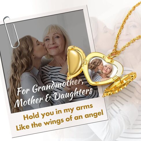 قلادة GOLDCHIC JEWELRY من الفضة الإسترلينية عيار 925 على شكل قلب تحمل صورًا للنساء والفتيات، حجر الميلاد/شجرة الحياة/زوجين قبلة/قلادة جناح الملاك مع سلسلة قابلة للتعديل مقاس 45.72 سم + 5.08 سم، مع صندوق هدايا in Kuwait