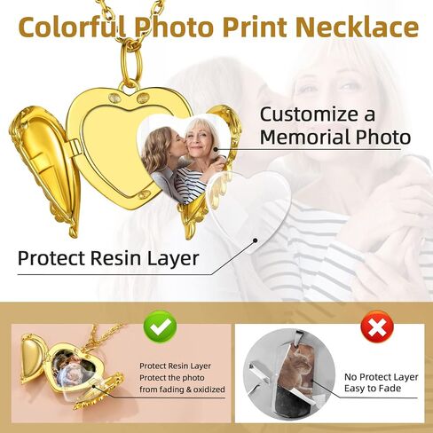 قلادة GOLDCHIC JEWELRY من الفضة الإسترلينية عيار 925 على شكل قلب تحمل صورًا للنساء والفتيات، حجر الميلاد/شجرة الحياة/زوجين قبلة/قلادة جناح الملاك مع سلسلة قابلة للتعديل مقاس 45.72 سم + 5.08 سم، مع صندوق هدايا in Kuwait