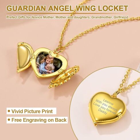 قلادة GOLDCHIC JEWELRY من الفضة الإسترلينية عيار 925 على شكل قلب تحمل صورًا للنساء والفتيات، حجر الميلاد/شجرة الحياة/زوجين قبلة/قلادة جناح الملاك مع سلسلة قابلة للتعديل مقاس 45.72 سم + 5.08 سم، مع صندوق هدايا in Kuwait