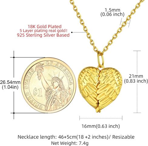 قلادة GOLDCHIC JEWELRY من الفضة الإسترلينية عيار 925 على شكل قلب تحمل صورًا للنساء والفتيات، حجر الميلاد/شجرة الحياة/زوجين قبلة/قلادة جناح الملاك مع سلسلة قابلة للتعديل مقاس 45.72 سم + 5.08 سم، مع صندوق هدايا in Kuwait