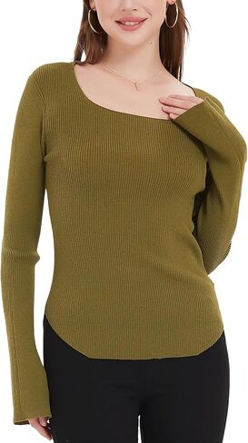 سترة نسائية من POPDM بأكمام طويلة ورقبة مربعة خفيفة الوزن للخريف والربيع in Kuwait